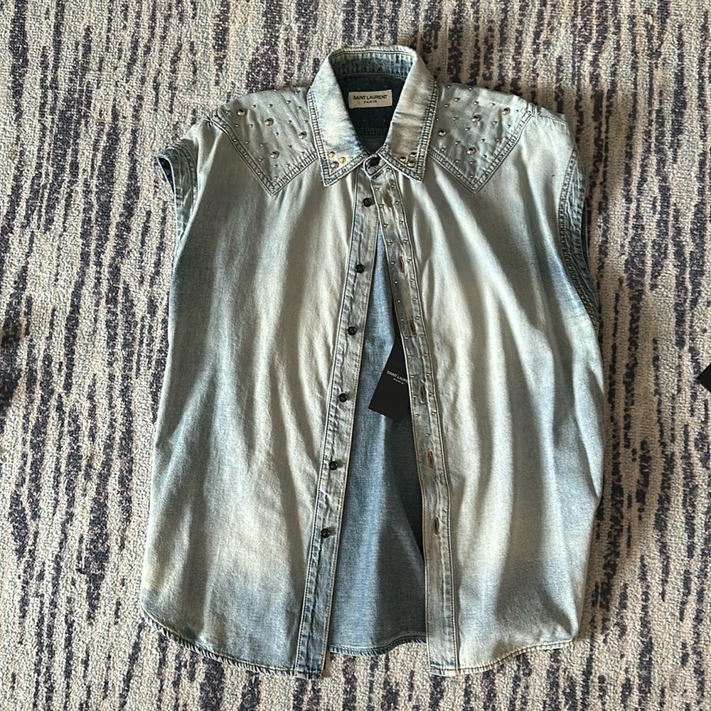 Saint Laurent Sleeveless Western-style Jean Shirt